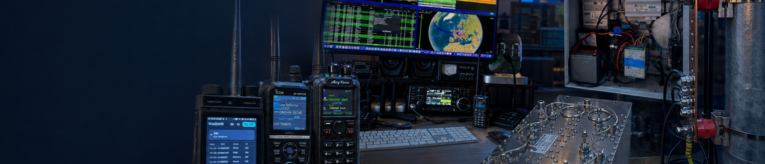 ON6UHF radio-tools met portofoons, meetstation, RF-filter, repeaterkast en antenne-aarding