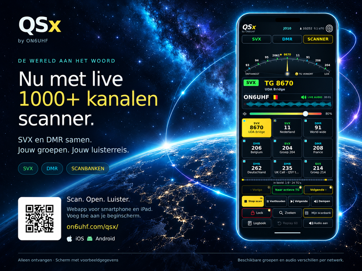 SVX, DMR en de live scanner op iPhone. Nu met live 1000+ kanalen scanner. Webapp voor iOS en Android.